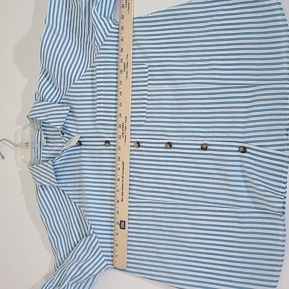 CATO Women's Blue & White Striped Button Up Blouse Puff Sleeves - Size Large NWT - Picture 10 of 13